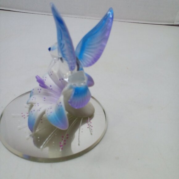 Glass Baron Hummingbird Blue Lily Mirrored Crystal Accents Air Brushed - Picture 11 of 15